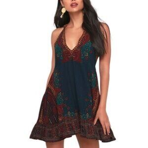 Free People Boho Mini Dress - Navy and Burgundy